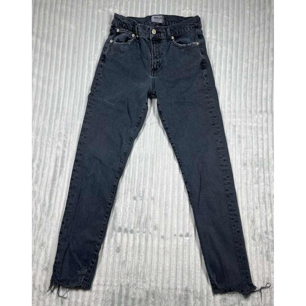 Agolde Toni Mid Rise Slim Straight Jeans Women's 26x26 Dark Wash Frayed Hem